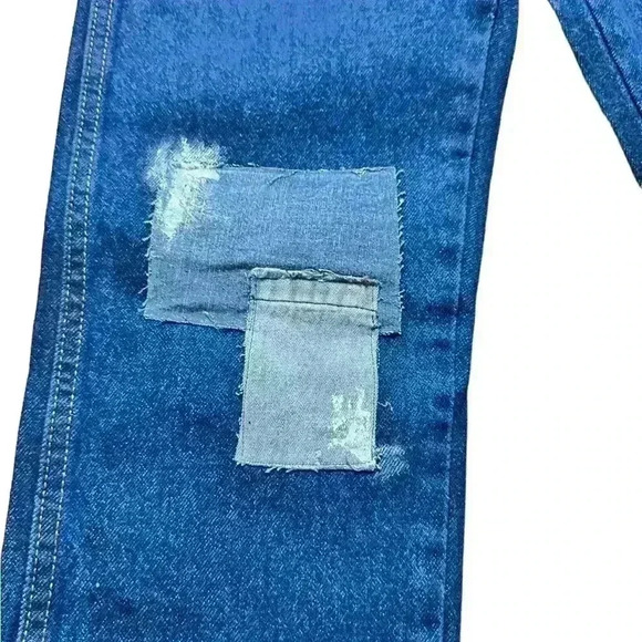 Vintage 90s Patched Rustler Dark Wash Denim Jeans Made in USA Size 28x25 - Picture 5 of 12